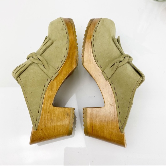 Sven Originals Kiltie Clogs Wood Platform Sole Tan - Picture 7 of 11